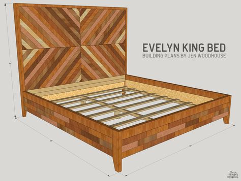 How to build a DIY West Elm Alexa Chevron Bed - King size bed building plans by Jen Woodhouse Diy King Bed, Diy King Bed Frame, Jen Woodhouse, Diy Wood Headboard, Reclaimed Wood Beds, Bed Frame Plans, Bedding King, Murphy Bed Plans, Diy Bed Frame