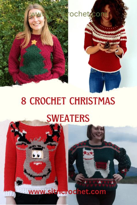 8 Crochet Christmas Sweater Free Pattern ( Free Crochet Patterns + Videos 2022 Christmas Jumper Pattern, Christmas Sweater Knitting Pattern Free, Crochet Christmas Jumper Pattern Free, Christmas Crochet Sweater Pattern Free, Crochet Christmas Sweaters, Crochet Christmas Jumper, Crochet Christmas Sweater Pattern Free, Crochet Christmas Sweater, Diy Crochet Ornaments