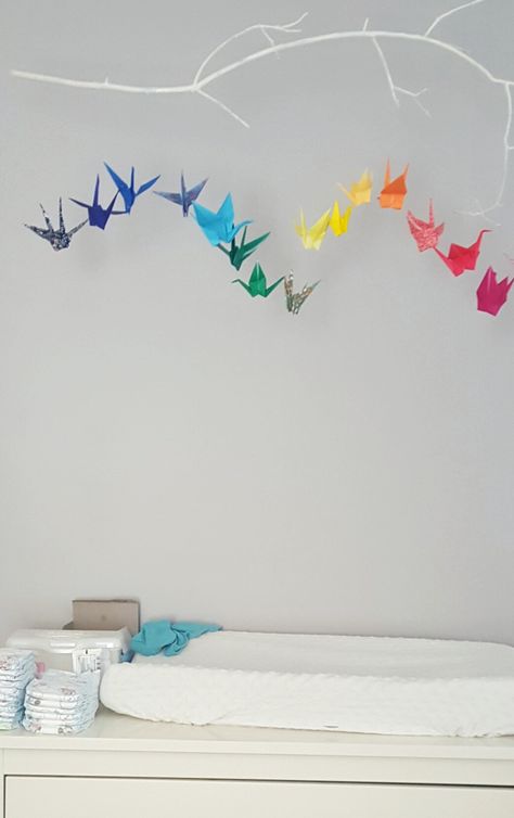 Mobile Diy Paper, Origami Crane Mobile Diy, Paper Crane Mobile Diy, Japanese Nursery, Paper Crane Mobile, Mobile Diy, Crane Mobile, Peace And Healing, Felt Doll Pattern