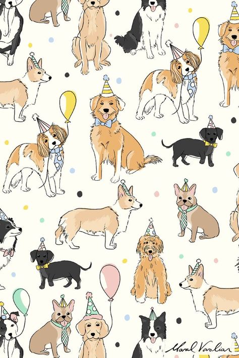 Dog Surface Pattern Design Birthday Pattern Design, Dog Seamless Pattern, Dog Pattern Design, Happy Dog Illustration, Dog Pattern Illustration, Animal Pattern Illustration, Happy Birthday Dogs, Dog Illustration Design, Kids Pattern Design