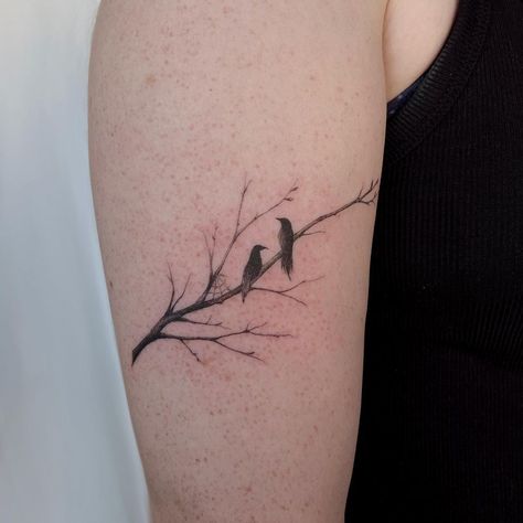 Sabel Lopez | happy Valentine’s Day from these little ravens on a branch 🖤🥀 the coolest first tattoo for Colette! 💖 #birdtattoo #firsttattoo… | Instagram Bird On Branch Tattoo, Bird Ankle Tattoo, Tattoo With Birds, Good First Tattoos, Orlando Tattoo, Branch Tattoo, Crow Tattoo, Ankle Tattoos, Raven Tattoo