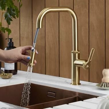 Brass Kitchen Taps | Brushed Brass | Tap Warehouse Brass Kitchen Tap, Kitchen Mood Board, Industrial Style Kitchen, Brass Tap, Cottage Renovation, Kitchen Mixer Taps, Brass Kitchen, Bathroom Taps, Kitchen Mixer