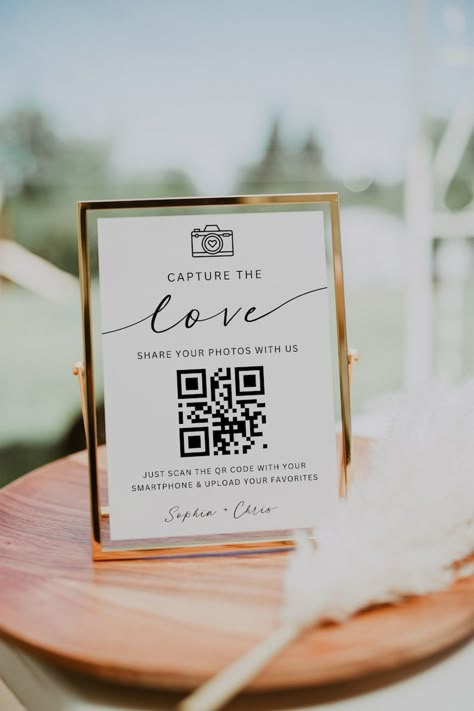 Capture the Love Wedding Sign, Wedding QR Code Signs, Wedding Photo Sign, Share the Love, Instant Download, Editable Template, Canva - Etsy Wedding Photo Share Qr Code, Share Pictures Wedding Sign, Wedding Photo Sharing Signs, Sharing Photos At Wedding, Wedding Instant Photo Ideas, Share The Love Qr Code, Qr Codes For Wedding Photos, Wedding Qr Code Sign Photos, Wedding Qr Code For Photos