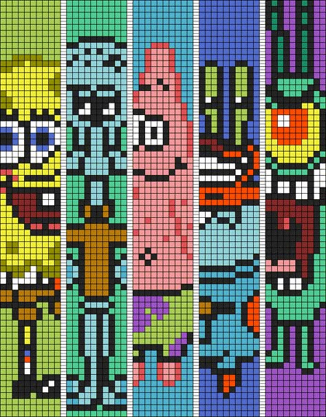 Spongebob Pixel Art Grid, Spongebob Alpha Pattern, Spongebob Blanket, Spongebob Pixel Art, Pixel Earrings, Crochet Block Blanket, Alpha Crochet Patterns, Gimp Bracelets, Seed Bead Projects