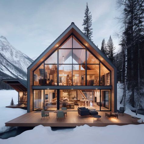 3+ Modern Cabin Designs Revolutionizing Traditional Retreats • 333+ Art Images Cabin Exterior Ideas, Modern Cabin Exterior, Slope House Design, Modern Cabin Design, Cabin Style Homes, Cabin Modern, Cabin Designs, Slope House, Wilderness Retreat