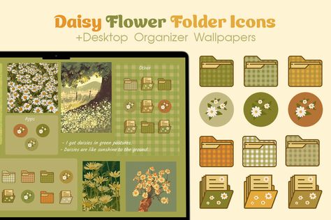 Daisy Flower Folder Icons Free Folder Icons, Free Desktop Icons, Notion 2024, Free Business Logo, Cute And Aesthetic, Desktop Themes, Desktop Wallpaper Organizer, Desktop Icons, Notebook Cover Design