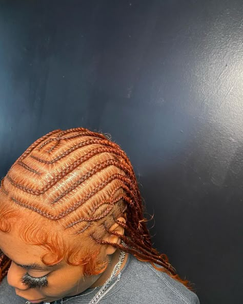 Fulani Ginger Braids, Ginger Tribals With Knotless Braids, Copper Fulani Braids, Ginger Hairstyles Braids, Ginger Stitch Braids, Ginger Fulani Braids With Curls, Ginger Cornrows Braids, Trending Fulani Braids, Fulani Weave