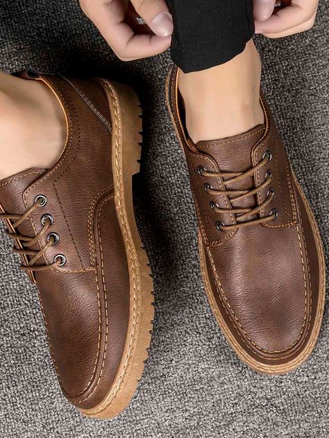 Men Lace-up Front Dress Shoes | SHEIN USA Best Formal Shoes For Men, Brown Formal Shoes Men Outfit, Brown Wedding Shoes Mens, Corporate Shoes For Men, Brown Sneakers Outfit Men, Brown Shoes Outfit Men, Oxford Shoes Outfit Men, Formal Mens Shoes, Brown Shoes For Men