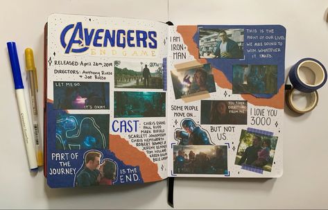 Marvel Journaling, Marvel Scrapbook, Marvel Journal, Random Journal, Harry Potter Scrapbook, Theme Journal, Film Journal, Bulletin Journal Ideas, Collage Book