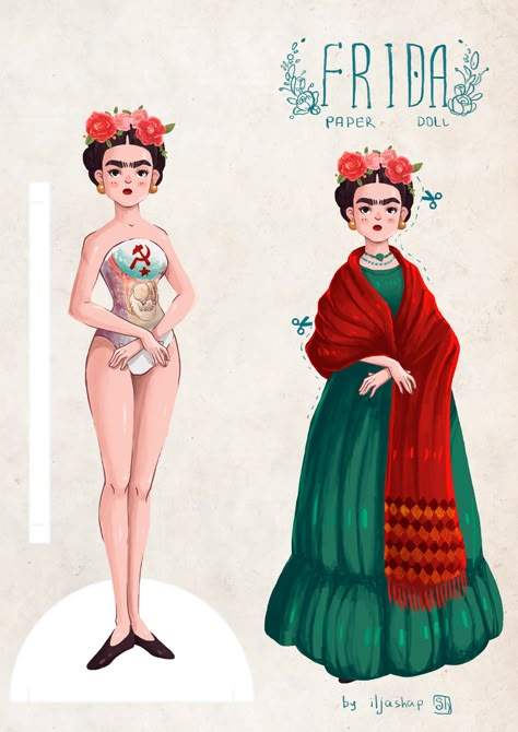 Frida Kahlo Paper Doll on Behance Frida Kahlo Doll, Frida Paintings, Disney Paper Dolls, Frida Kahlo Portraits, Frida Kahlo Style, Frida And Diego, Frida Art, Frida Kahlo Art, Indie Art