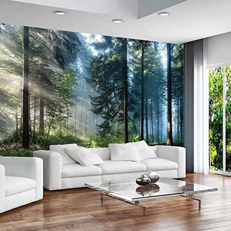 Deer Wallpaper, Modern Living Room Wall, Animal Mural, Bed Design Modern, Forest Wall, Room Deco, Forest Wallpaper, Wallpaper Living Room, Wallpaper Bedroom