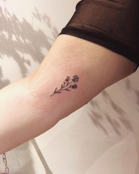 Carnation Flower Tattoo Hip, Mini Carnation Tattoo, Carnation Stamp Tattoo, Minimalist Carnation Tattoo, Pink Carnations Tattoo, Carnation Tattoo Outline, Fine Line Carnation Tattoo, Small Carnation Tattoo, Carnation And Rose Tattoo