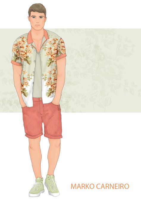 Unusual color and floral. Yes, men can also dare. Men Caricature, Boy Animation, Shape Sketch, Male Illustration, Men Illustration, Couple Illustration Wedding, Digital Wedding Invitations Design, Costume Design Sketch, Body Shape Sketch