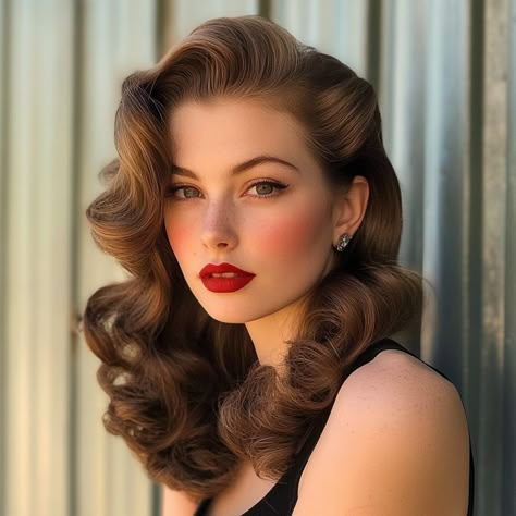 40 Pin Up Hairstyles for Vintage Enthusiasts - My Blog 50s Makeup And Hair Long Hairstyles, 1950s Glamour Hair, 50s Fancy Hairstyles, Glamourous Hairstyles For Short Hair, 50s Half Up Half Down, Vintage Women Hairstyles, 40s Wedding Hair, 1958 Hairstyles, 1940s Hairstyles Women