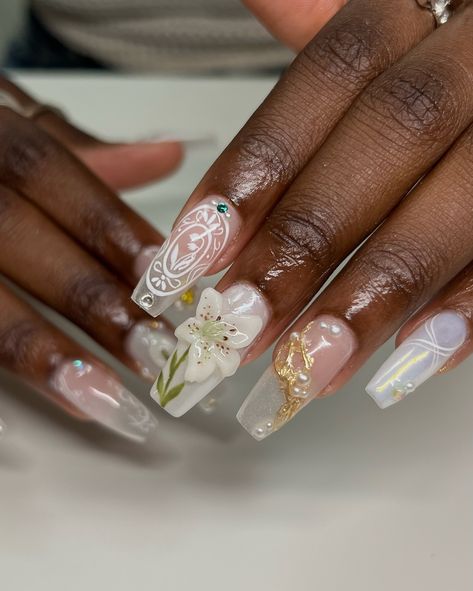 Lily of the valley 𓍢ִ໋🌷͙֒ 🫧🪷 all hand sculpted flowers ✧ : *✧ ib @shynebychelle :* ✧ *✧: #gelnails #nailinspo #nailinspiration #nailart #naildesigns #nailartinspo #nailsoftheday #gelx #gelxnails #apresgelx #handpaintednails Lily Flower Nails, 3d Floral Nails, Sculpted Flowers, Gel Nail Tutorial, Lily Nails, Nail Tutorial Videos, Nail Store, Flower Nail Designs, Really Cute Nails