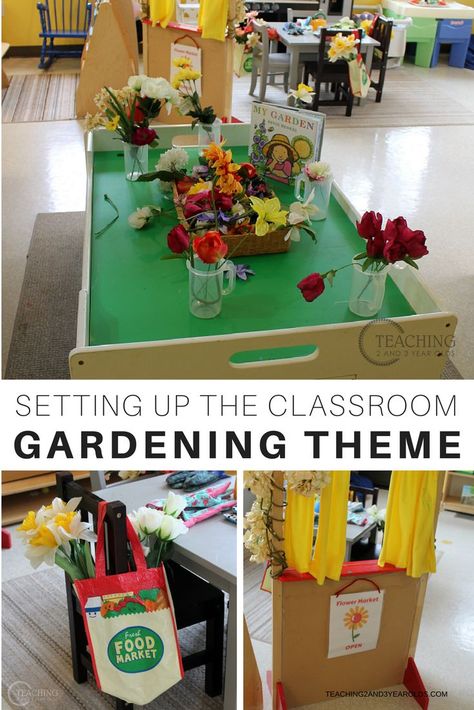 This week our toddler and preschool classroom is set up for the gardening theme. We will have lots of hands-on, playful learning activities that relate to nature and gardening, including a flower market! #preschool #toddlers #classroom #themes #gardening #flowers #teachers #earlychildhood #planting #gardenignwithkids #printable #AGE2 #AGE3 #teaching2and3yearolds.com Garden Provocations, Quiet Toddler Activities, Garden Theme Classroom, Plants Kindergarten, Preschool Classroom Setup, Preschool Garden, Easy Toddler Activities, E Learning, Fun Activities For Toddlers