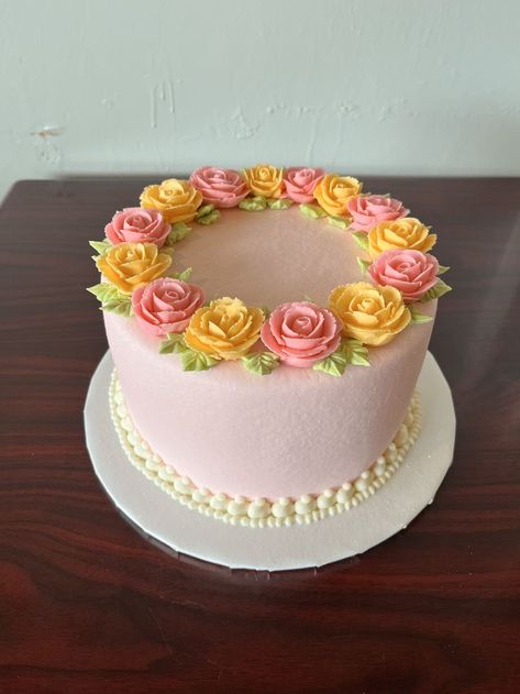 Yellow And Pink Birthday Cake, Pink And Orange Cake, Pink And Yellow Cake, Spring Cake Designs, Floral Cake Birthday, Thirteen Birthday, Spring Witch, Floral Cake Design, Yellow Wedding Cake