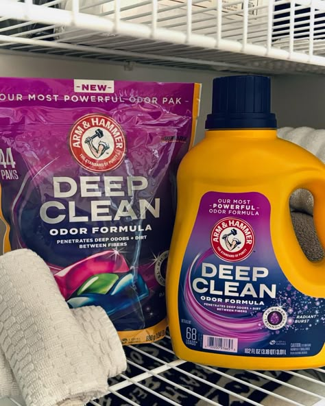 #ad @armandhammerlaundry …thank you for helping keep my laundry smelling fresh and odor free with your new Deep Clean Laundry Detergent. With three men in the household, it can be a challenge 😅. This NEW formula is Arm & Hammer’s MOST POWERFUL one yet, and it comes in both liquid form and Power Paks, so you can have the best of both worlds. Make sure to check it out and grab one or both of them! #AHDeepClean #new #deepclean #armandhammerlaundry #armandhammerpartner Deep Clean Laundry, New House Cleaning, Clean House Smell, House Cleaning Products, Clean Laundry Detergent, House Cleaning Tips And Tricks, Hygiene Self Care, House Cleaning Hacks, Cleaning Supplies List