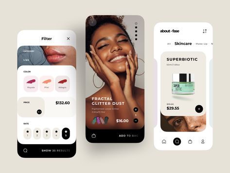 Makeup Product App Design by Bogdan Nikitin Skin Care Images, Fitness Branding, Makeup App, Retail Space Design, Beauty App, Mobile App Design Inspiration, Korean Skin Care, Ecommerce Design, Makeup Product