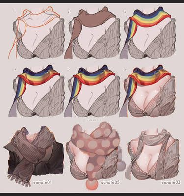 How to: paint thick Pinup voice over tut.promo. by sakimichan on DeviantArt Scarf Drawing, Easy Drawing Steps, Clothing Sketches, Painted Scarf, Heart Drawing, Digital Painting Tutorials, Anime Drawings Tutorials, Drawing Clothes, Creative Drawing