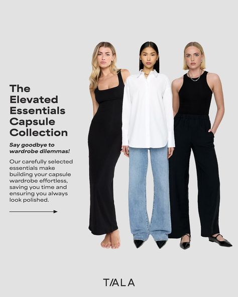 the elevated essentials capsule collection 🤭 when your friend asks you what you should wear for those days where you want to be low effort, but not actually look low effort. a new season brings with it new ways to style and we want to bring you the building blocks you need foe endless amazing looks. combining the legacy of cult-fave 365 sculpting lounge and the elevated everyday tailoring of our brand-new-to-TALA pieces: the essential poplin shirt and the essential soft tailoring wide leg tr... Basketball Game Outfit Women, Basketball Game Outfit, Square Neck Maxi Dress, Elevated Essentials, Perfect Capsule Wardrobe, Game Outfit, Soft Tailoring, Short Sleeve Jumpsuits, Basketball Game