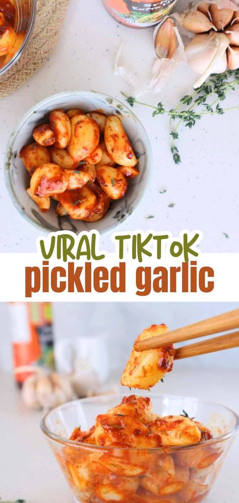 TikTok Spicy Pickled Garlic Garlic Pickles Canning, How To Make Pickled Garlic, Pickled Garlic Recipes, Chinese Pickles, Spicy Pickled Garlic, Asian Pickles, Pickle Garlic, Soul Recipes, Pickled Foods