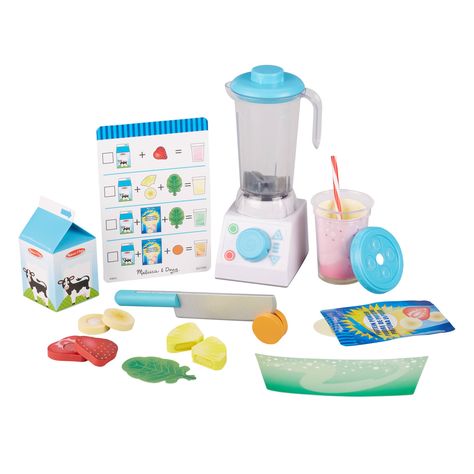 Pretend Play Blender | Play Smoothie Maker Smoothie Maker, Play Food Set, Cup With Lid And Straw, Wooden Knife, Smoothie Makers, Melissa And Doug, Melissa & Doug, Milk Carton, Menu Card