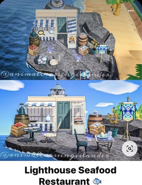 Acnh Seafood Restaurant, Animal Crossing Lighthouse Ideas, Animal Crossing Fish, Animals Crossing, Animal Crossing Guide, Animal Crossing Wild World, Acnh Ideas, Animal Crossing Villagers, Acnh Inspo