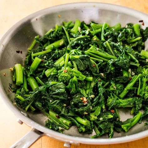 Broccoli Rabe with Garlic and Red Pepper Flakes | Cook's Illustrated Blanching Broccoli, Broccoli Rabe Recipe, Rice Beans, Broccoli Rabe, Roasted Cherry, America's Test Kitchen Recipes, Frozen Cherries, Kitchen Recipe, America's Test Kitchen