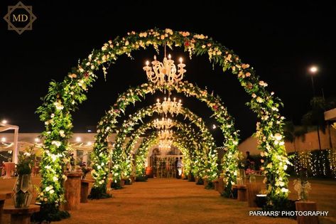 Photo of floral circular entrance decor idea Wedding Arch Walkway Entrance, Wedding Entrance Decor Entryway Indian, Wedding Entrance Decor Walkways, Pathway Decor Wedding, Reception Entrance Decor, Wedding Entrance Decor Entryway, Party Entrance Decoration, Wedding Walkway, Event Entrance