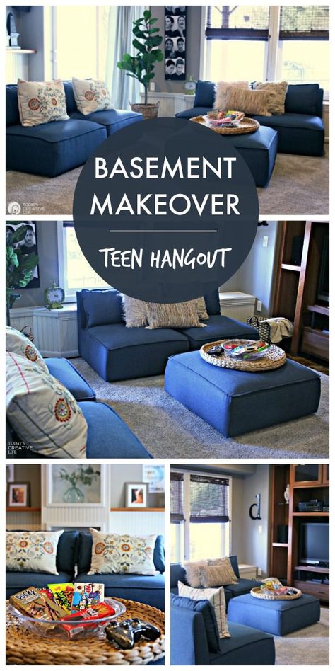 Finished Basement Decorating Ideas for Teens | Furniture Ideas for your Finished Basement | How to decorate your basement | budget decor ideas | Room Decor for Teens | TodaysCreativeLife #ad #BHGLiveBetter Teen Lounge Rooms, Hangout Room Ideas, Teen Hangout Room, Teen Game Rooms, Teen Hangout, Teen Lounge, Basement Decorating Ideas, Basement Furniture, Hangout Room