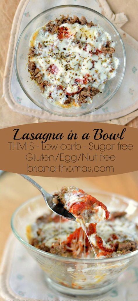 Lasagna in a Bowl (THM:S) - could make ahead in a jar and then microwave at lunch Lasagna In A Bowl, Keto Lasagne, Keto Lasagna, Low Carb Snack, Boiled Egg Diet Plan, Cottage Cheese Recipes, Low Carb Pasta, Low Carb Diets, Recetas Keto