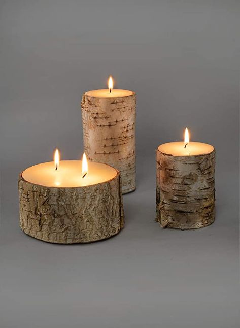 AmazonSmile: Serene Spaces Living Birch Bark Candle, Small Size, Set of 3 – Pillar Style Candle Brings Nature Indoors, Ideal for Weddings, Parties, Events, Restaurants, Home Decor, 3" in Diameter & 4" Tall: Home Improvement Birch Bark Decor, Birch Bark Candles, Birch Craft, Candle Wrap, Candle Inspiration, Affordable Decor, Birch Bark, Melting Candles, Nature Indoors