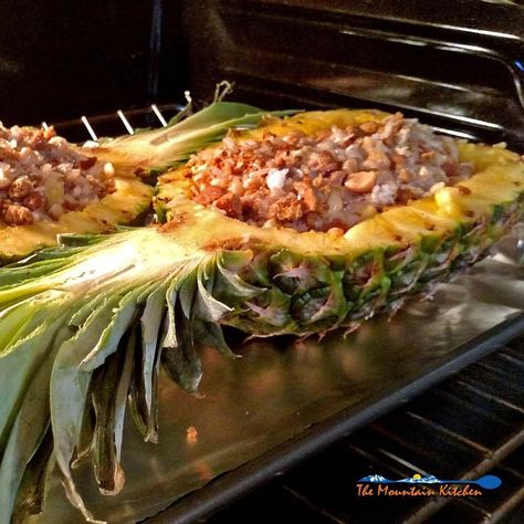 Stuffed Pineapple Stuff Pineapple Boats, Grilled Pineapple Boats, Stuffing For A Crowd, Stuffed Pineapple, Pineapple Stuffing, Pineapple Baked, Pineapple Boats, Hawaiian Foods, Pineapple Curry