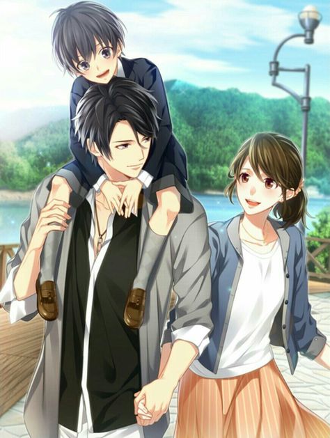 Saving this as a reference for our happy future Sakamaki or Mukami vampire family.... Chiaki, Mc and Mitsuki Jumin X Mc, Bahasa Jepun, Anime Love Story, Manga Couple, Romantic Anime Couples, Cute Couple Drawings, Anime Family, Anime Child, Anime People