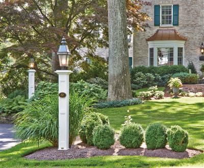 End Of Driveway Light Post, Lighted Driveway, Driveway Light Post, Property Entrance, Landscaping House, Driveway Lights, Walpole Outdoors, Light Posts, Diy Driveway