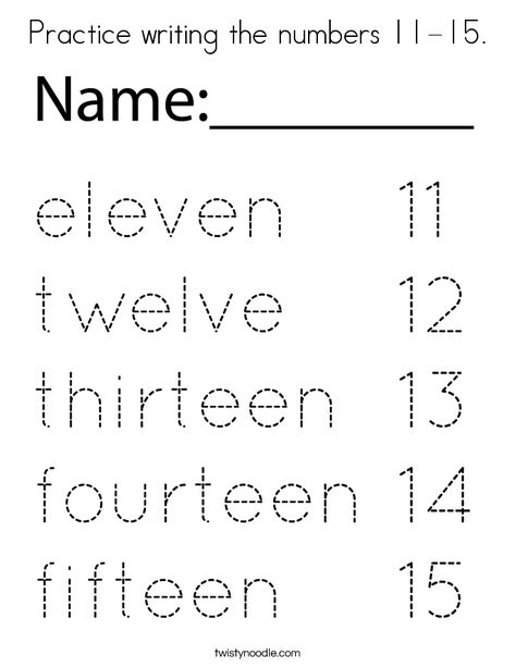 Practice writing the numbers 11-15 Coloring Page - Twisty Noodle Number Writing Worksheets, Numbers Worksheets, Twisty Noodle, Boutique Logo Design, Sorting Games, Business Board, Numbers Preschool, Practice Writing, Number Words