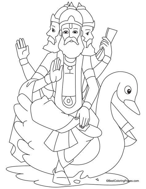 Lord Brahma coloring page Lord Brahma Drawing, Brahma Drawing, Chamba Rumal Embroidery Motifs Sketch, God Ram, Lord Brahma, God Drawing, Diwali Activities, Children Drawing, Kutch Work Designs