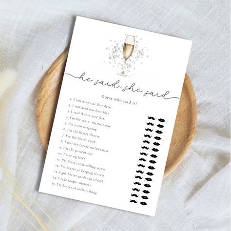 Pearls & Prosecco He Said She Said Bridal Game Pearls And Persecco Bridal, Bridesmaid Things, Pearl Bridal Shower, Find The Guest, Bridal Shower Inspo, He Said She Said, Bridal Games, 2025 Wedding, Party Inspo