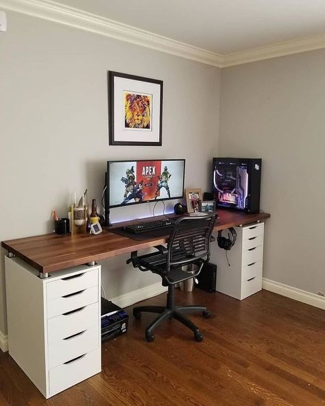 Gamer Room Diy, Apartemen Studio, Home Studio Setup, Bedroom Setup, Gaming Room Setup, Gamer Room, Gaming Desk, The Desk, Game Room Design