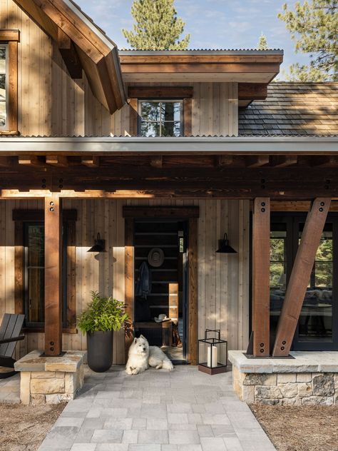 Mountain Home Exterior, Peaceful Living, Charming House, Modern Mountain Home, Sierra Nevada Mountains, Modern Mountain, Outdoor Sconces, Mountain House, Mountain Home