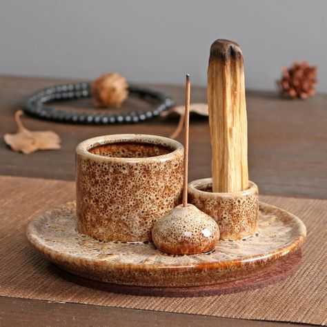 Rustic Ceramic Incense and Candle Holder – OnShelf Rustic Candle Holder, Incense Holders Clay, Insence Holder Ideas Clay, Air Dry Clay Place Card Holder, Ceramic Diy Ideas, Air Dry Clay Wax Melter, Unique Ceramic Ideas, Air Dry Clay Jewelry Holder, Simple Incense Holder