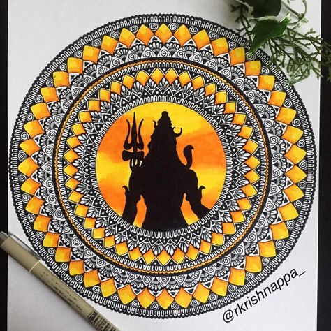 31k Followers, 544 Following, 391 Posts - See Instagram photos and videos from Rashmi's Art-Rashmi Krishnappa (@rkrishnappa_) Shiva Silhouette, Unique Mandala Drawing, Shiva Mandala, Indian God, Mandala Art Therapy, Doodle Art Drawing, Mandala Art Lesson, Mandalas Drawing, Madhubani Art