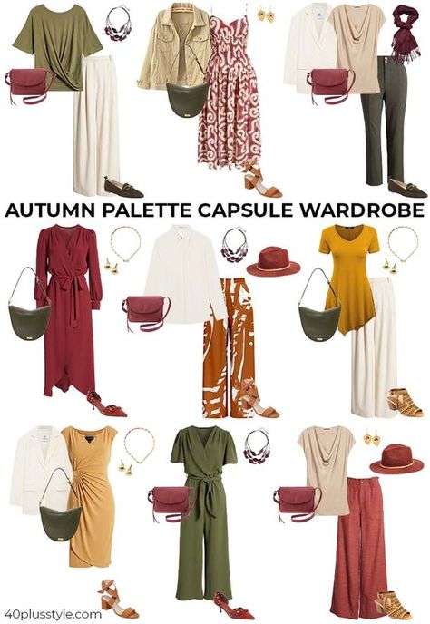 Fall Color Palette Clothes Fashion, Autumn Color Palette Outfits For Summer, Autumn Color Palette Summer Outfits, Outfits For Autumn Color Type, Deep Autumn Romantic Outfits, Warm Deep Autumn Color Palette, Deep Autumn Color Palette Outfits For Summer, Autumn Color Palette Clothes, Autumn Color Clothes