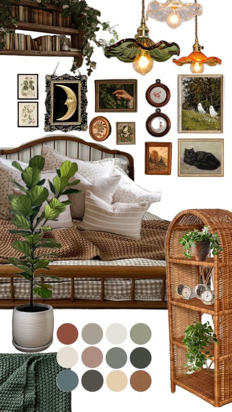 Cottagecore bedroom cozy Earthy Whimsical Decor, Cottagecore Bedroom Furniture, Cottage Core Guest Bedroom, Cottagecore Studio Apartment, Modern Cottagecore Bedroom, Boho Cottagecore Bedroom, Cottage Core House Decor, Apothecary Bedroom, Cottage Core Bedroom Aesthetic