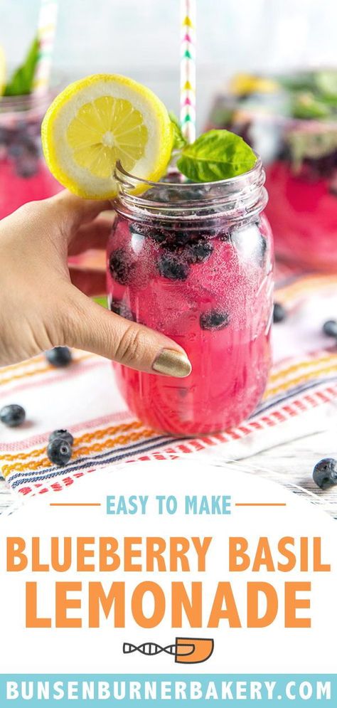 Quench your summer thirst with a glass of Blueberry Basil Lemonade! Packed with the goodness of fresh blueberries and a hint of fragrant basil, this easy-to-make recipe is perfect for picnics, barbecues, or simply lounging in the sun. Easy Homemade Lemonade, Basil Drinks, Blueberry Basil, Summer Vegetarian Recipes, Basil Tea, Basil Lemonade, Homemade Lemonade Recipes, Lemonade Cocktail, Basil Recipes