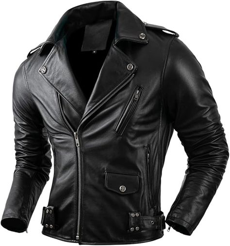 Men's Biker Black Genuine Cowhide Motorcycle Rider Asymmetric Fashion Leather Jacket (Black, ONE) : Amazon.ca: Clothing, Shoes & Accessories Rider Jacket, Leather Jacket Style, Motorcycle Riders, Leather Jacket Black, Mens Clothing Styles, Leather Jacket, Shoe Accessories, Mens Outfits, Fashion Outfits