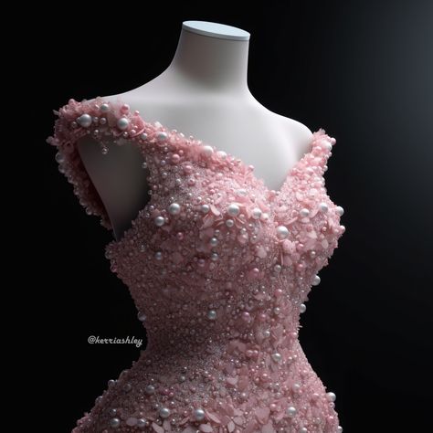 Pink diamond and pearl encrusted bodice dress, concept art Beaded Pink Dress, Pearl Encrusted Dress, Pink Beaded Dress, Pink Pearl Dress, Burma Dress, Crystal Gown, Pink And Gold Dress, Crystal Dress, Aesthetic Dress