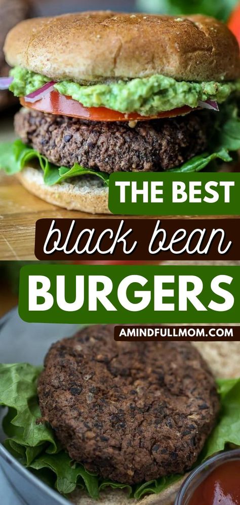 These easy black bean burgers are the BEST! While made with healthy ingredients, this meatless burger recipe is a flavorful family dinner idea. Egg-free, gluten-free, and vegan options for this main dish included! Inexpensive Dinner Recipes, Vegan Black Bean Burger, Black Bean Burger Recipe, Meatless Burgers, Easy Burger Recipe, Black Bean Burger, Mushrooms And Onions, Veggie Burgers Recipe, Bean Burgers