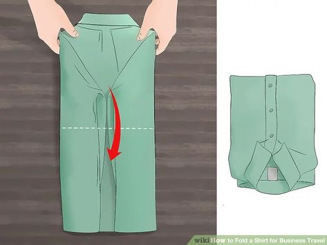 3 Ways to Fold a Shirt for Business Travel - wikiHow Life How To Fold A Dress Shirt, Folding Dress Shirts For Travel, How To Fold Dress Shirts For Travel, How To Fold Sleeves Up Women, How To Fold Shorts, Shirt Storage, Shirt Folding, How To Fold Sleeves, Dressy Shirts